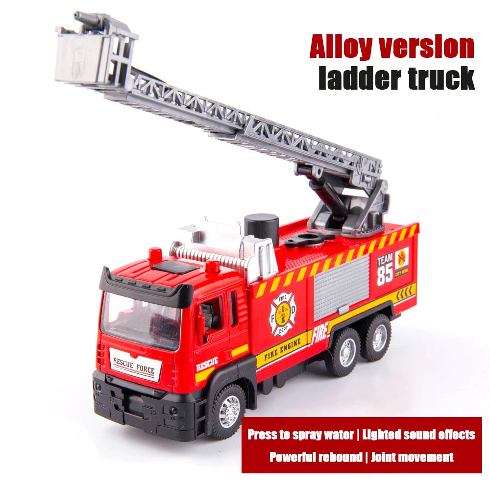 NoEnName_Null Alloy Fire Engine Model Toy with Light, Music, and Spray Function Alloy Ladder Truck