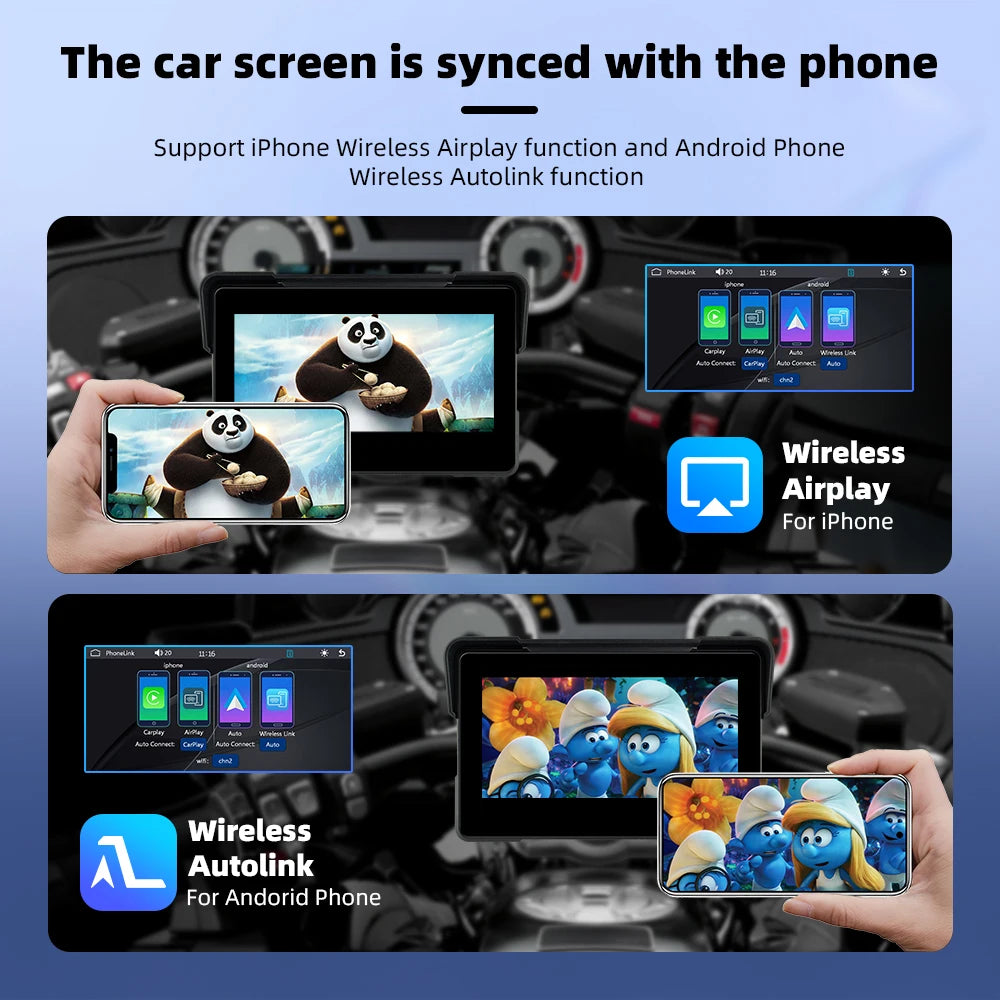 Peocke 7 Inch Motorcycle Carplay Display &ndash; Wireless GPS Navigation with IPX7 Waterproof Design