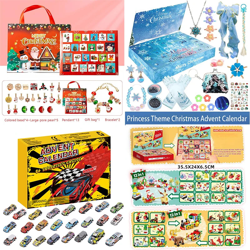 Julkalenderarmband för barn, prinsessklossar, plastbiltema, glad nedräkningskalender