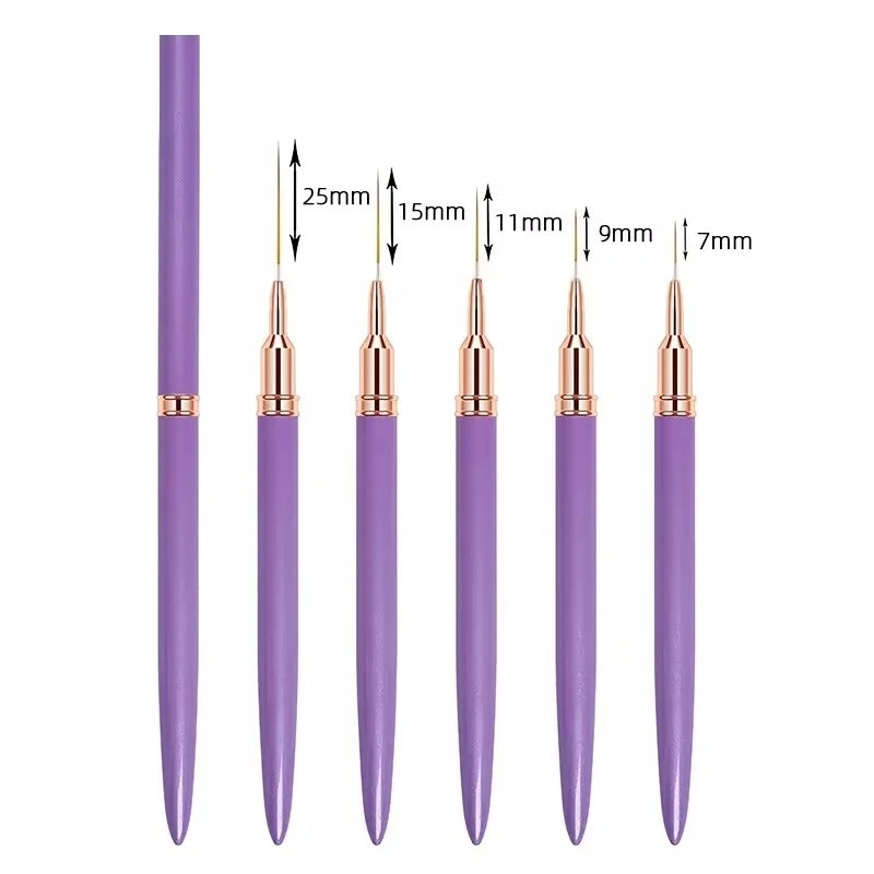 YIKOOLIN 5PCS Nail Art Liner Brushes Set &ndash; Ultra Fine Lines Purple