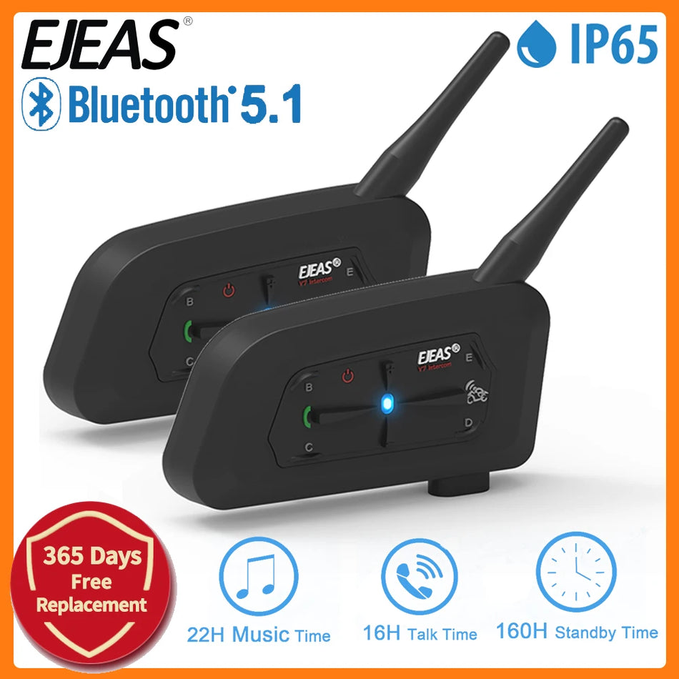 EJEAS V7 Motorcykelhjelm Bluetooth Intercom Hurtig Parring