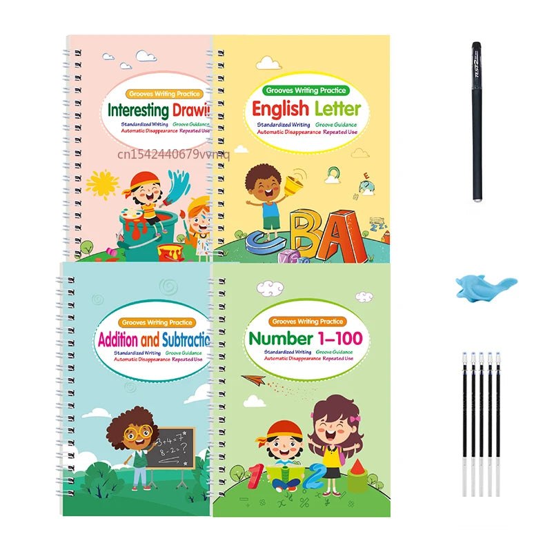Reusable English Learning Calligraphy Book for Kids - Practice Writing, Drawing, and Numbers Education Toy
