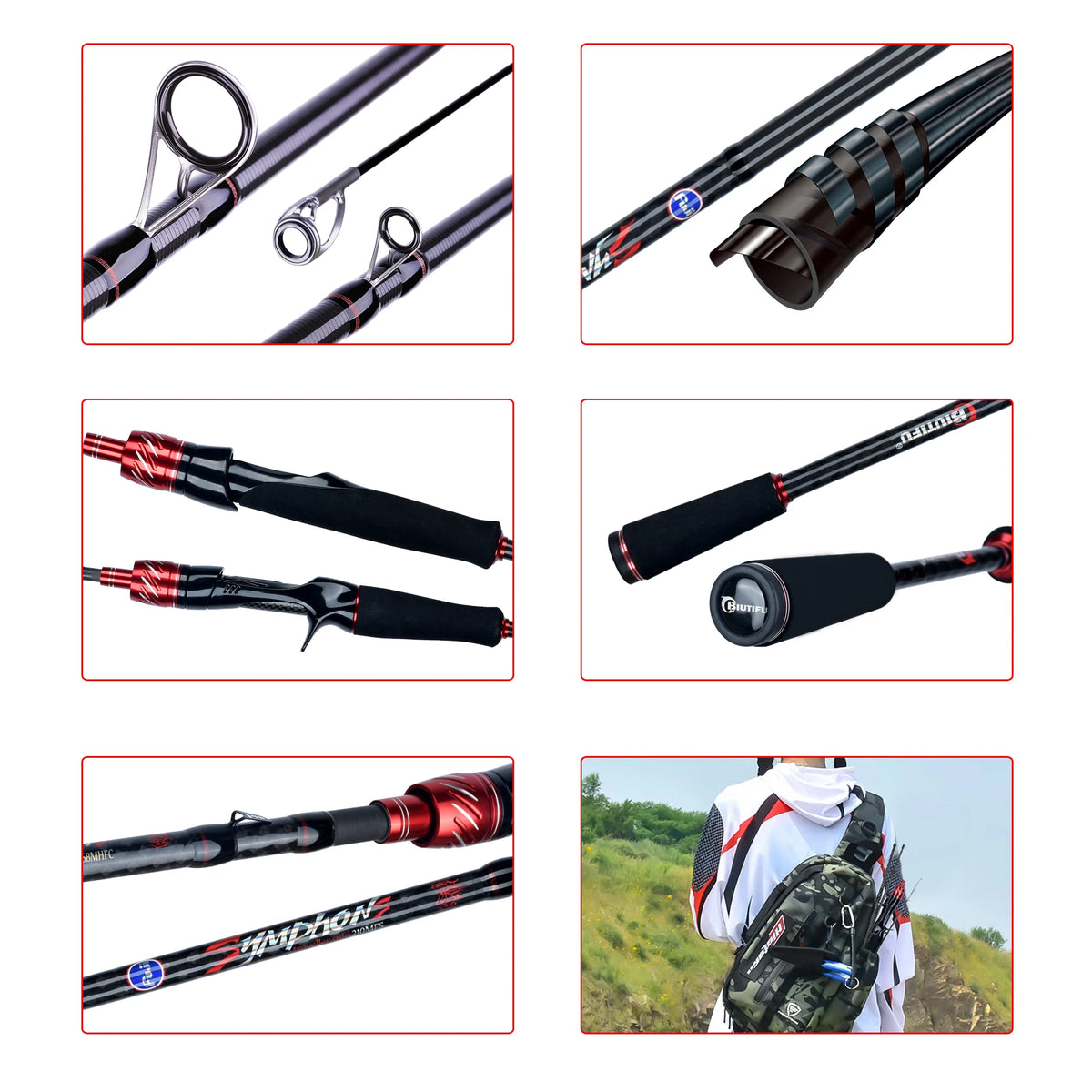 BIUTIFU Carbon Travel Fishing Rod - Fuji Lure Spinning Casting, 1.8-3.0m, Lightweight &amp; Portable