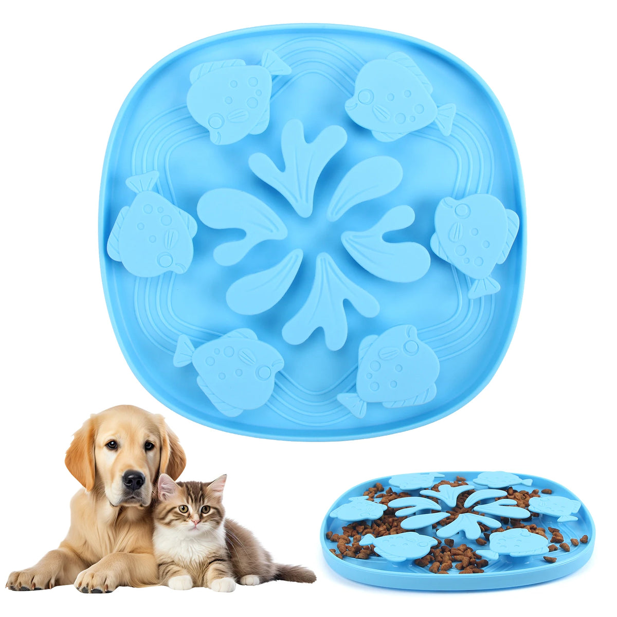 Pet Slow Feeder Bowl &ndash; Choke Proof Silicone Design B Blue