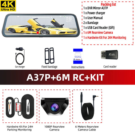 ACCEO Black Glass 4K Dashcam Mirror - Night Vision GPS A37P-6M RC-KIT / None