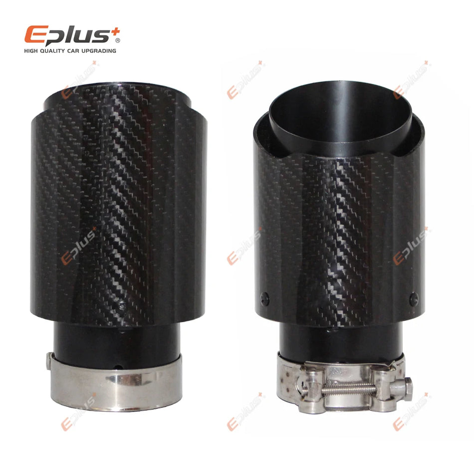 Ponta de Escape em Fibra de Carbono Universal, Aço Inoxidável Preto Brilhante, 51-77mm