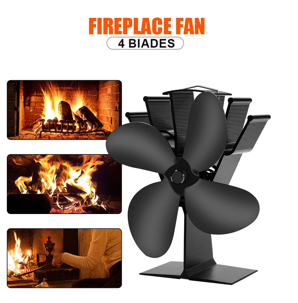 Heat Powered Stove Fan with 4 Blades, Quiet Anodized Aluminum, Eco Friendly
