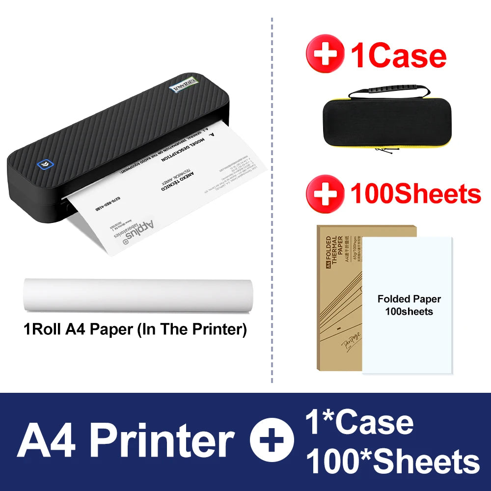 Inkless Portable A4 Thermal Printer &ndash; Bluetooth Printing BK add 1case 100pcs