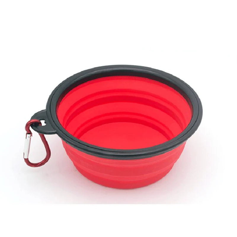 Portable Folding Silicone Dog and Cat Bowl with Carabiner Red / 350ml