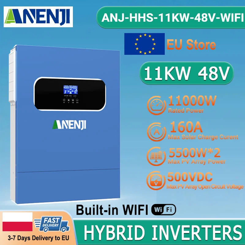 11kW 48V Hibrit Güneş İnvertörü Çift MPPT ile, Dahili WiFi, 160A Güneş Şarj Cihazı