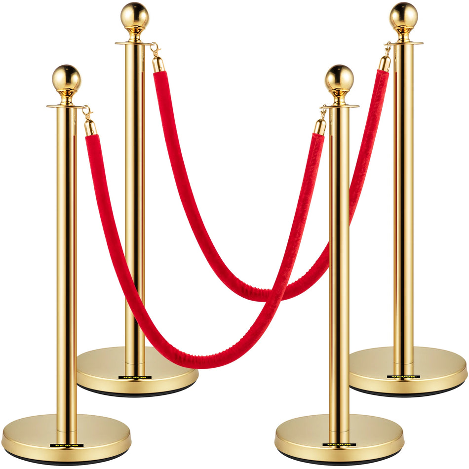 Guld Crowd Control Stanchions 5 Ft Fløjl Reb 4 stk