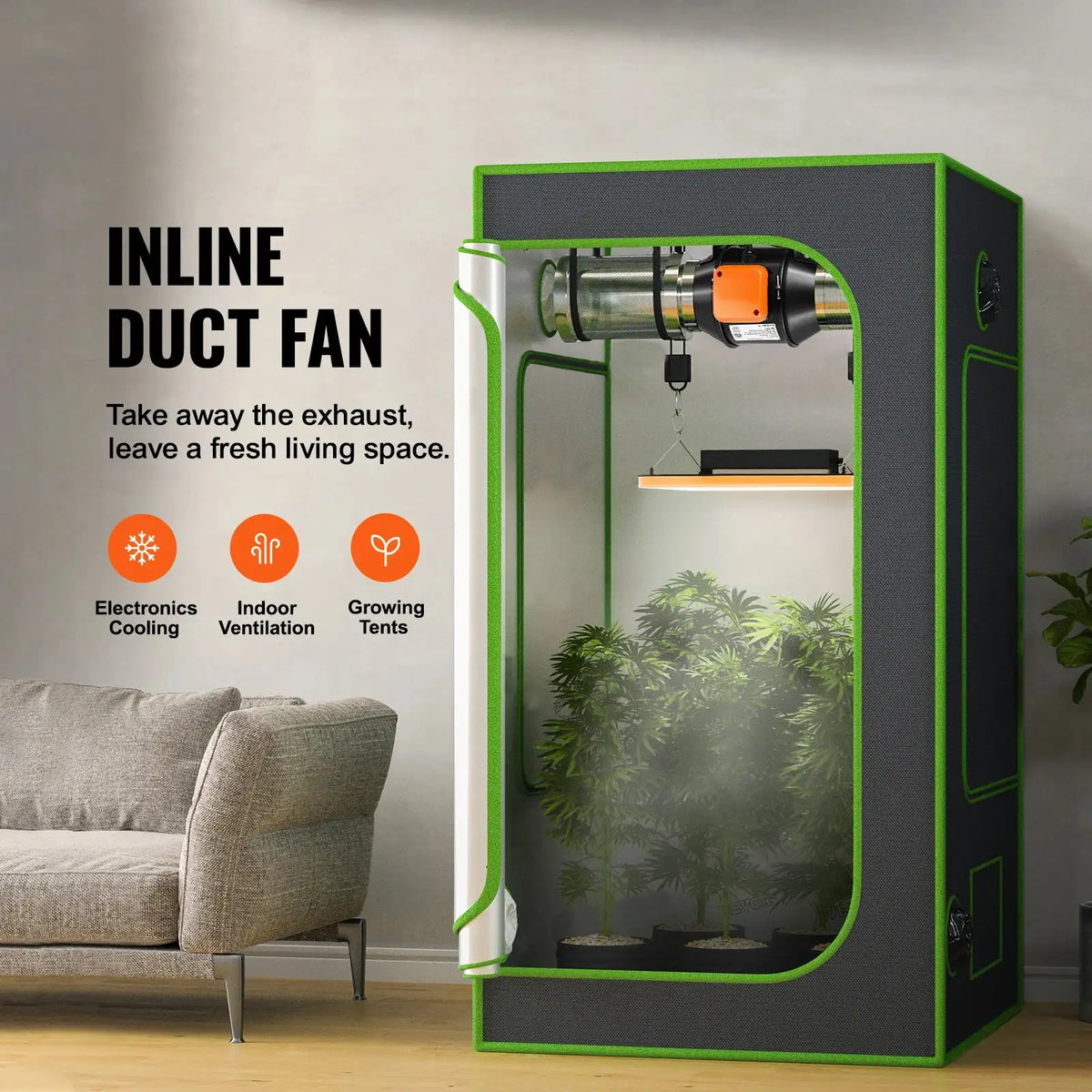 Inline Duct Fan 4x8 Quiet EC Motor Temp Humidity