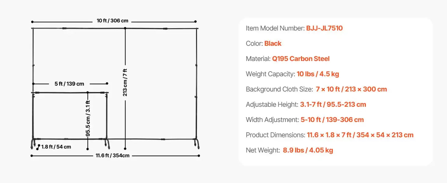 Adjustable Heavy Duty Backdrop Stand Wedding Photo Moveable 7x10ft / CZECH REPUBLIC