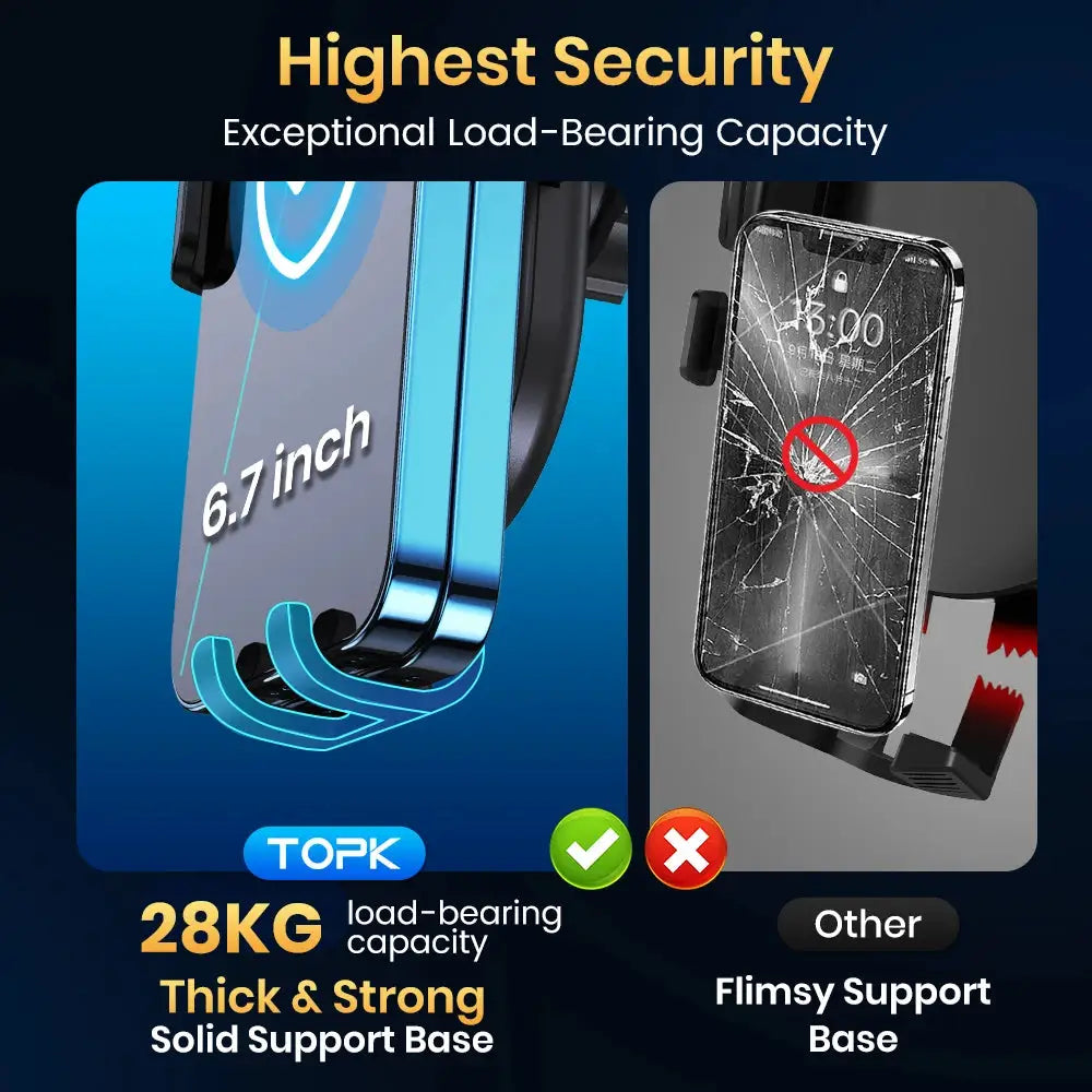 TOPK Car Phone Holder for Car Vent, Adjustable Metal Hook Cell Phone Holder with Gravity Sensor For Car Air Vent for All Phones by InterCyprus Trading Ltd