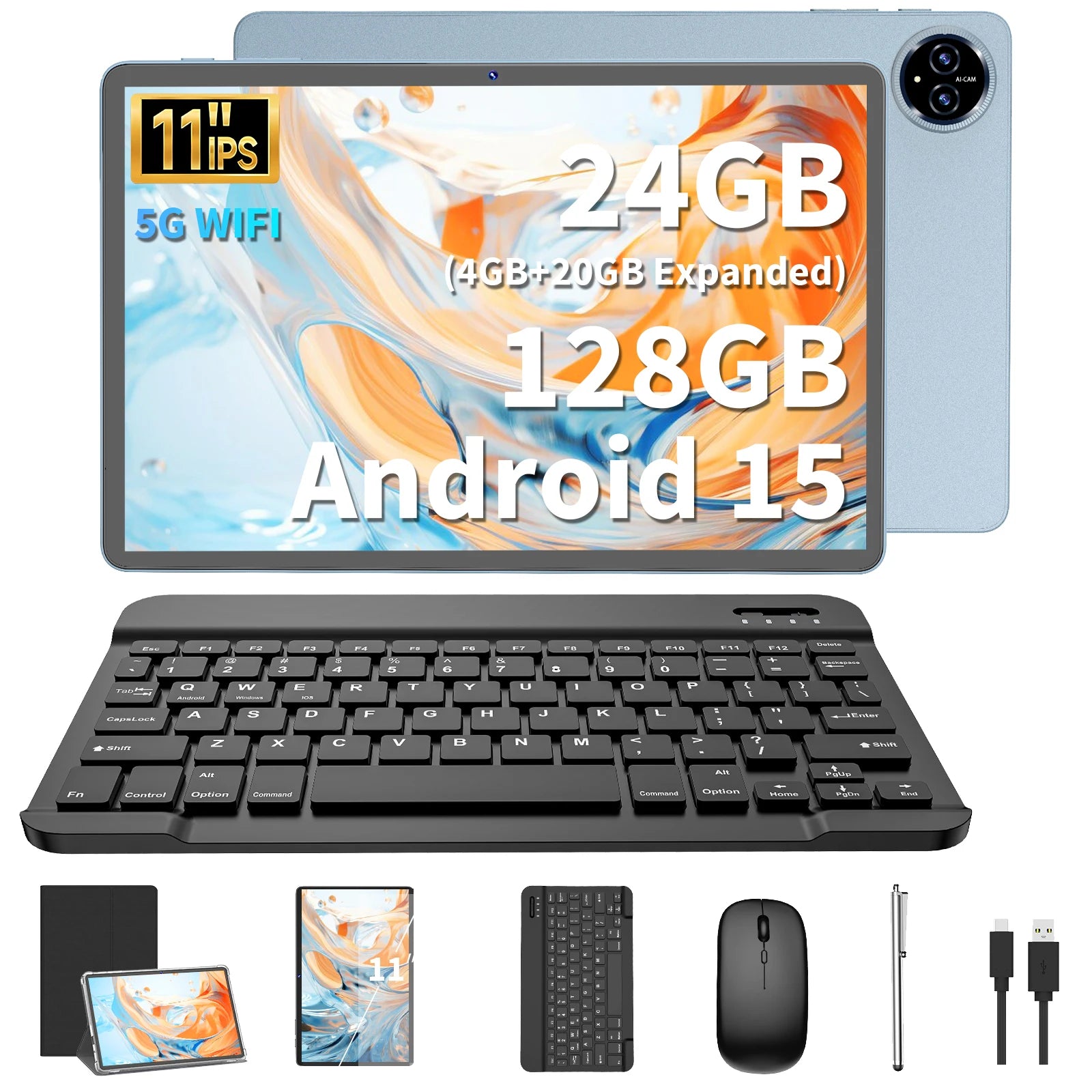 2025 Relndoo 11 Inch Android 15 Tablet &ndash; Massive 24GB RAM Keyboard style