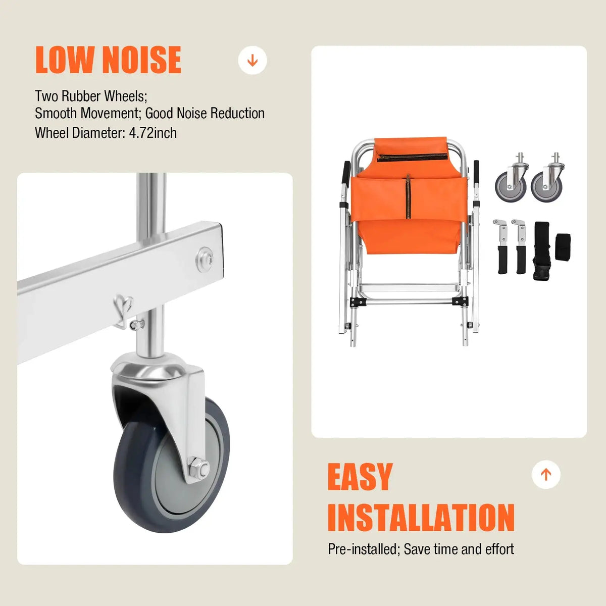 350LBS Medical Stair Chair With Wheels - Foldable Transport