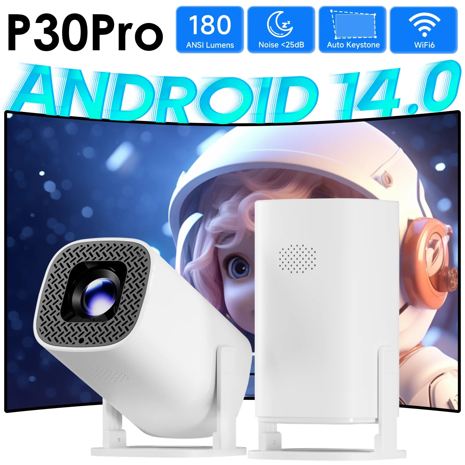 P30PRO Android 14 Smart Mini Projector &ndash; Bright 10000 Lm