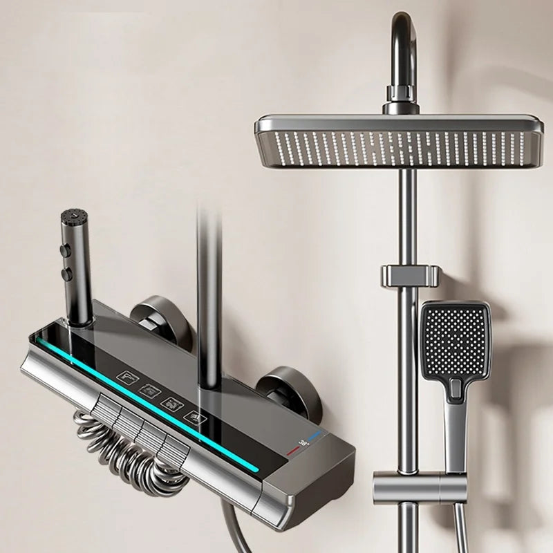 Suihkujärjestelmä digitaalisella lämpötilanäytöllä, messinkiydin, kromipinnoite, korroosionkestävä