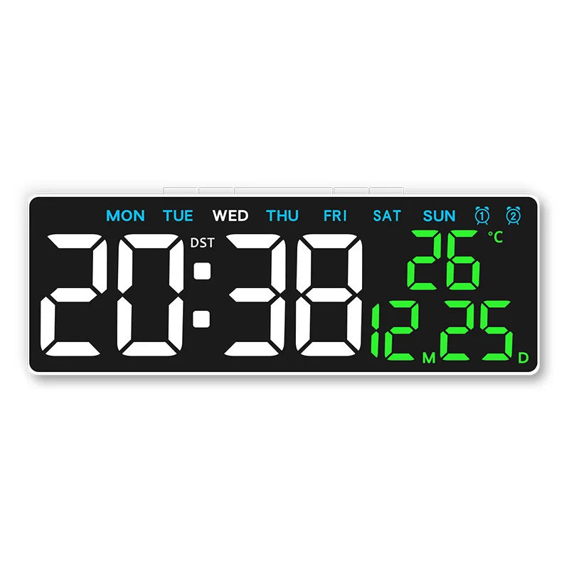 LENNIK Digital LED Alarm Clock with Temperature, Date, and Adjustable Brightness white shell white