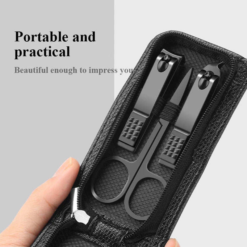 2023 New 6 Pcs Portable Luxury Manicure Sets Pedicure Kits Bright Black Nail Clipper Set Personal Care Tools Eyebrow Scissors
