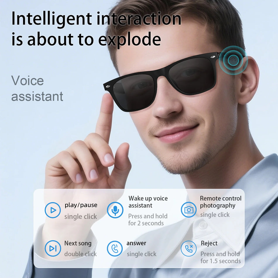 Lunettes intelligentes sans fil AI Translate avec lecteur de musique et lunettes de soleil UV