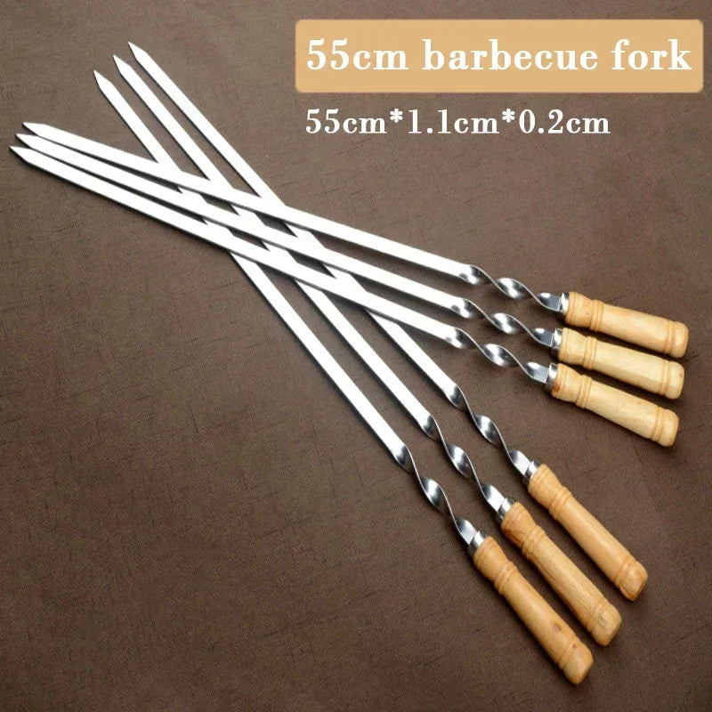 55cm Stainless Steel BBQ Skewers with Wooden Handle (6 Pack)
