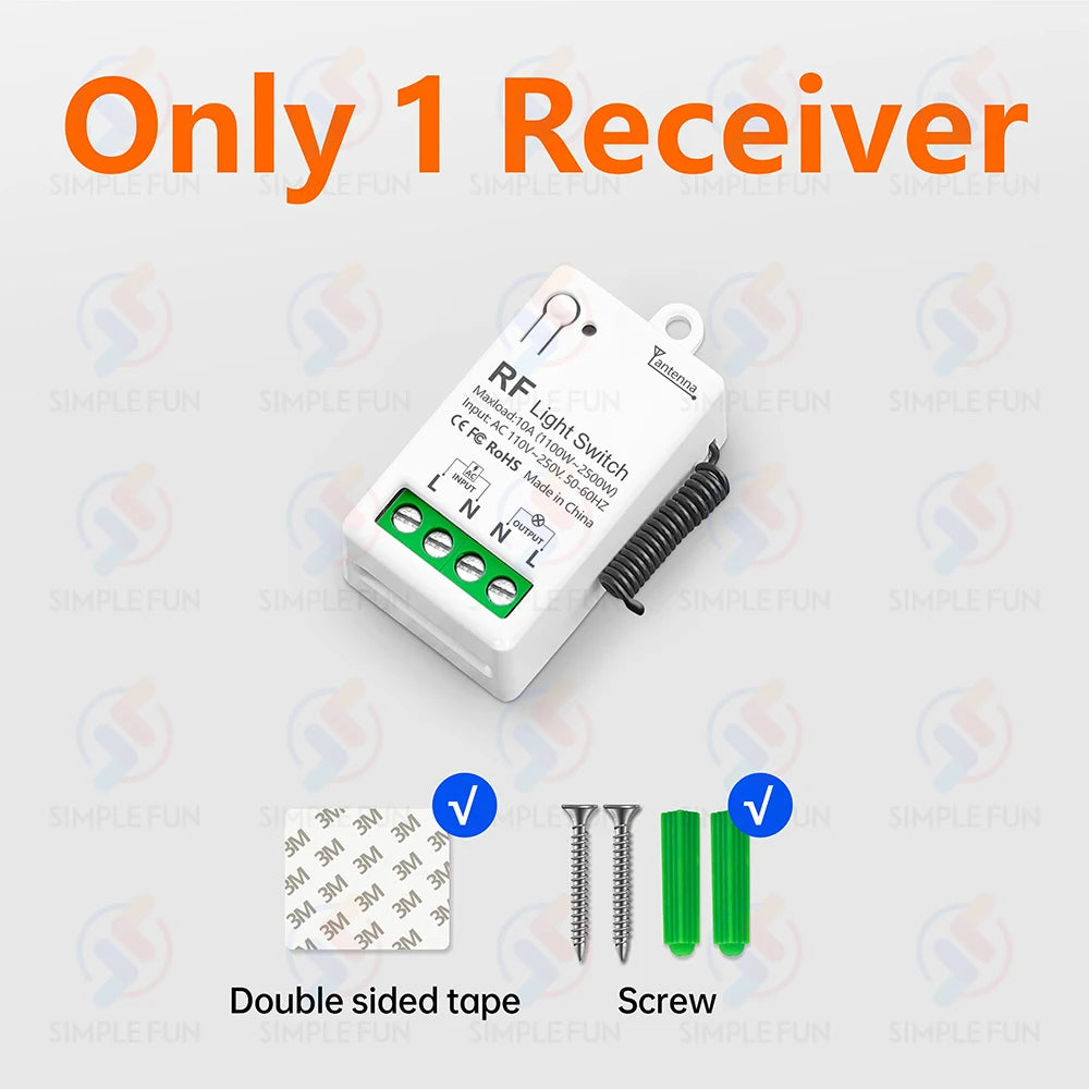 433Mhz Wireless Smart Light Switch - Mini RF Relay Receiver for Remote Control Only 1 Receiver
