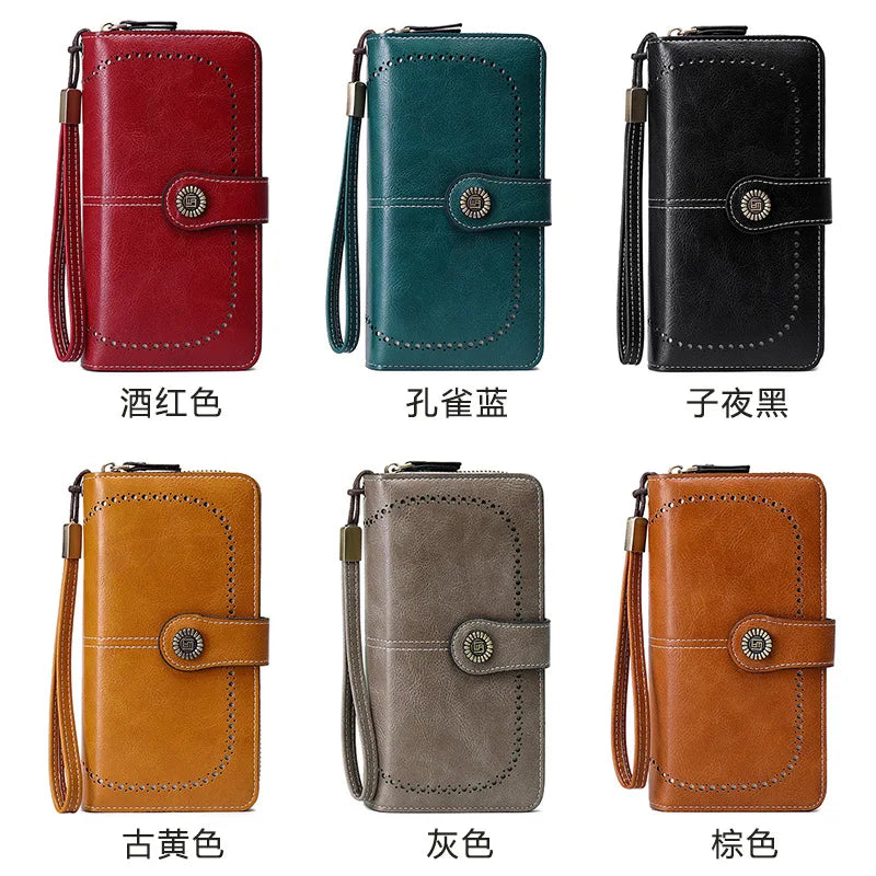 YIYUEQIANLI RFID Anti-theft Leather Clutch Wallet for Women