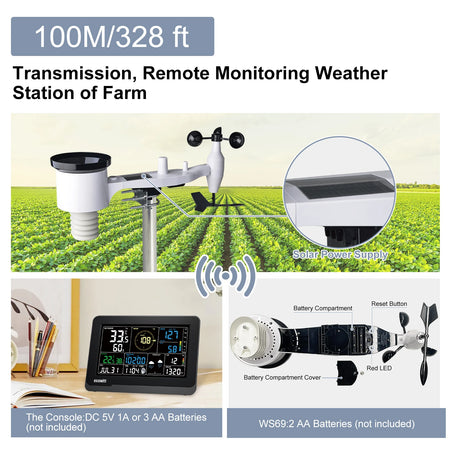 Ecowitt WS3900 Wi-Fi Weather Station with 7-in-1 Solar Sensor Array and 7.5-inch Colour Display