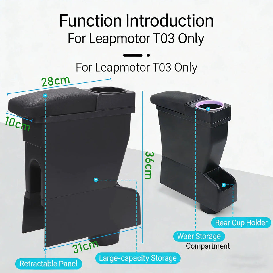 Box s lakťovou opierkou do stredovej konzoly s úložným priestorom a držiakom na pohár pre Leapmotor T03