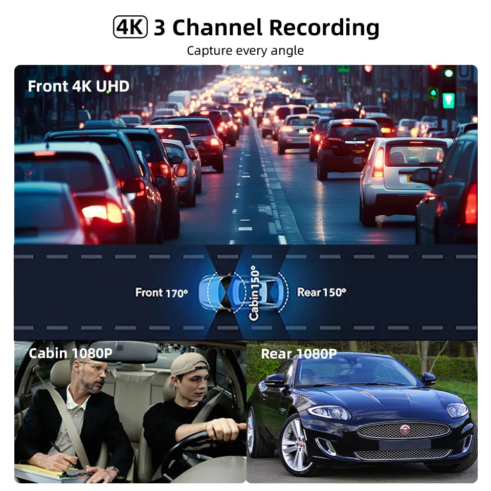 ACCEO 4K Dashcam Auto 3 Channel Car DVR &ndash; WiFi GPS Parking