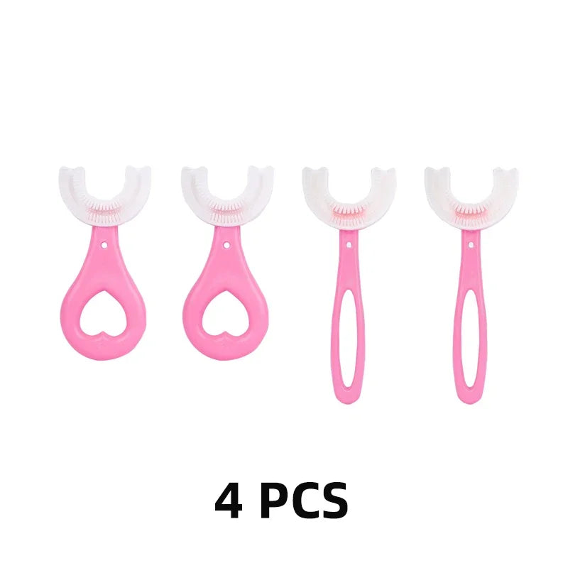 360 Degree U-Shaped Silicone Baby Toothbrush for Kids' Oral Care 4 Pcs Pink(2-12Y) / CHINA