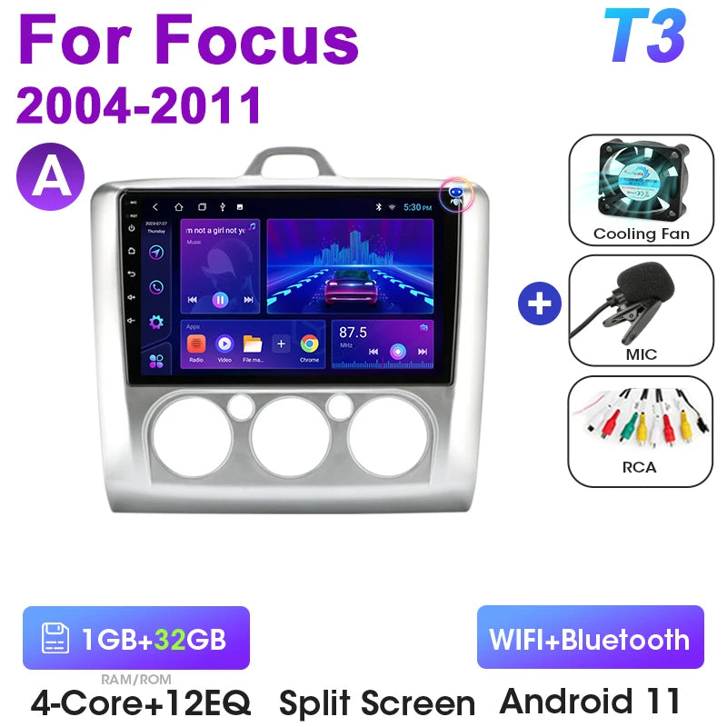 2 Din Android 12 Car Radio For Ford Focus 2 3 Mk2 Mk3 2004-2011 &ndash; Multimedia GPS With 4G Carplay T3-MIC-A