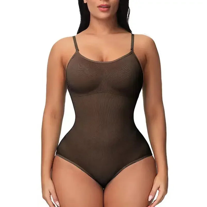 Solid Seamless Shaping Bodysuit for Tummy Control and Butt Lifting Coffee / M