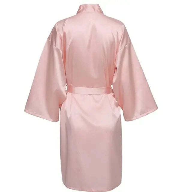 Wedding Party Team Bride Satin Kimono Robe - Plain Bridesmaid Bathrobe