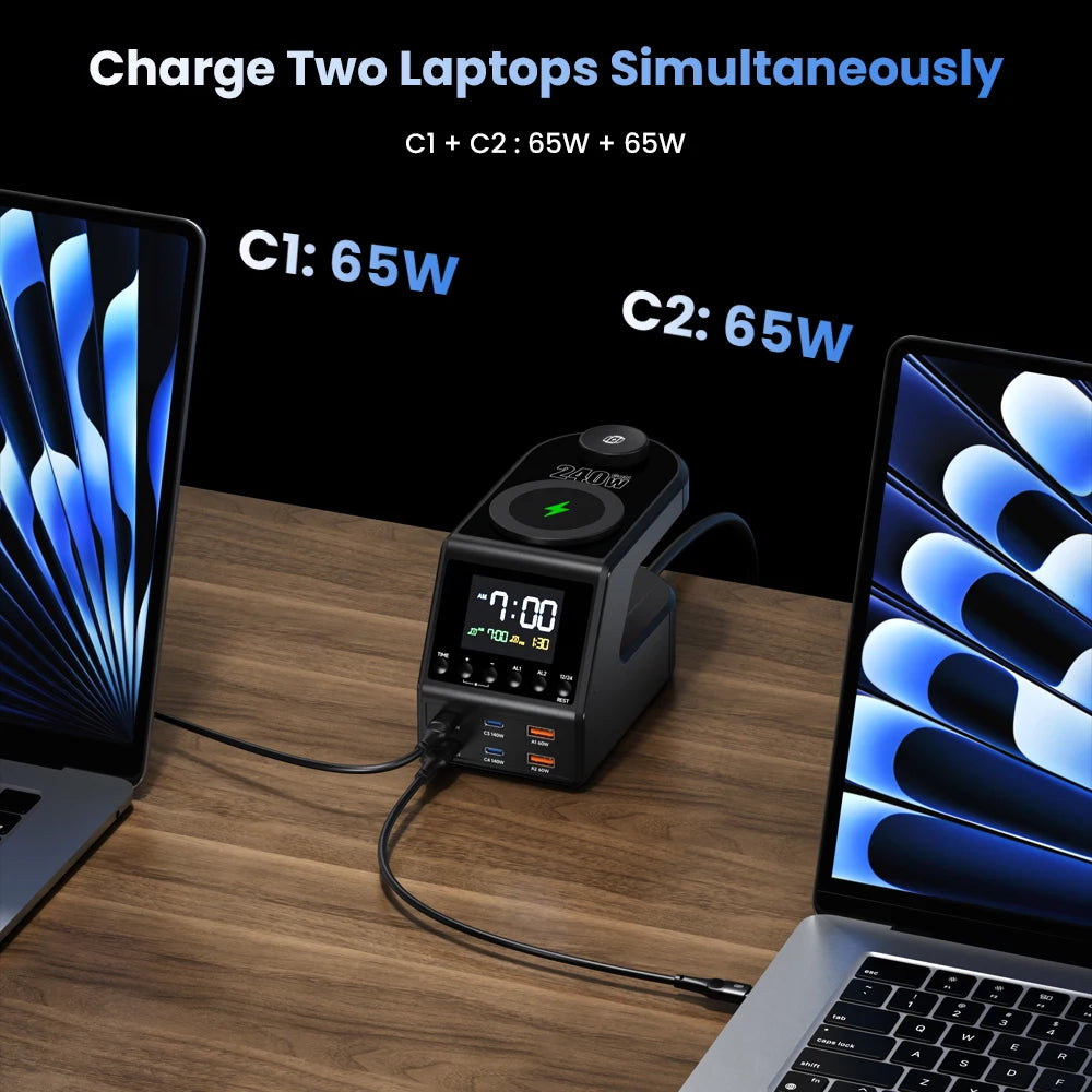 ASOMETECH 240W GaN Charger Station &ndash; Fast Wireless Charging with Time Display