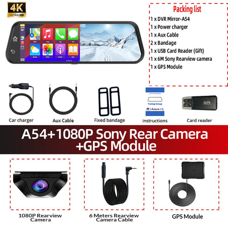 ACCEO 4K Dashcam Mirror Car Dvr &ndash; 10 Inch Touchscreen A54-6M RC-GPS / None