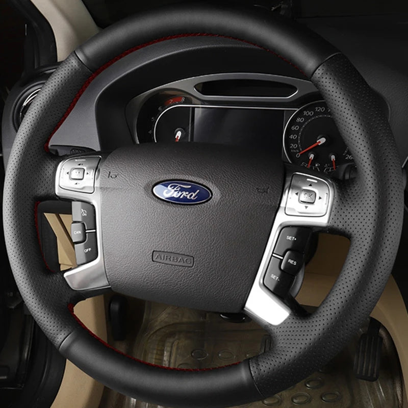 Couvre-volant en cuir noir pour Ford Mondeo Galaxy S Max 2006 2015