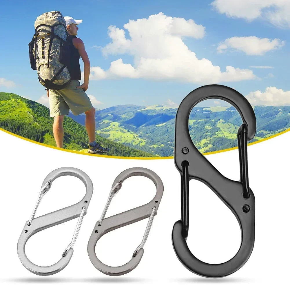 10pcs Mini S-Type Stainless Steel Locking Carabiners for Outdoor and Camping