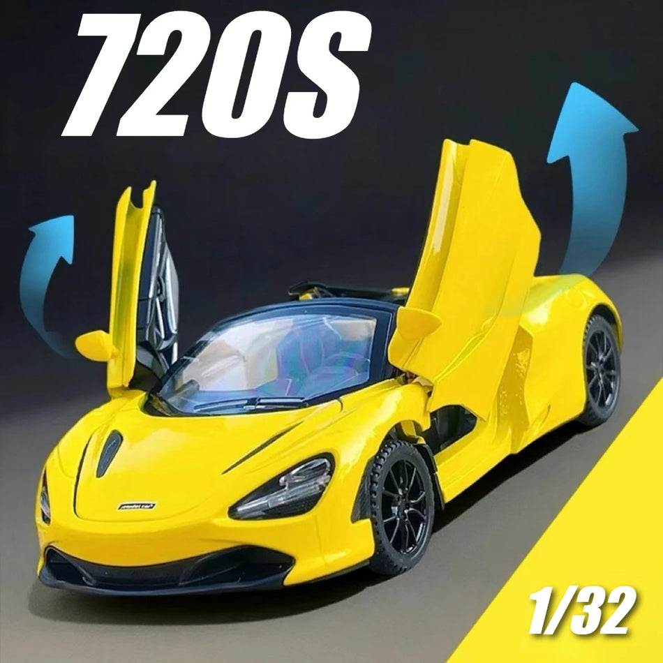 Model de mașină din metal la scară 1:32 720S 765LT cu sunet și lumini, ușile se deschid.