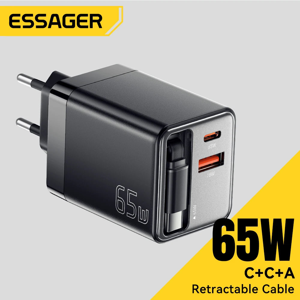 Essager 65W GaN Charger With Retractable Cable &ndash; PD Charge