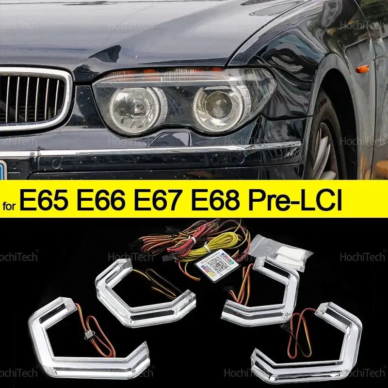 For BMW 7 Series E65 E66 E67 E68 Alpina B7 2001-2008 RGB colorful Dynamic light Angel Eyes Rings Led M4 style APP control Light by InterCyprus Trading Ltd