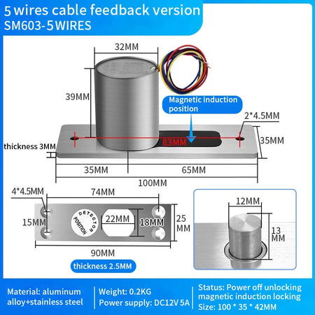 B3L-NC/B3L-NO/SM603 Electronic Bolt Lock &ndash; Dual NO NC Mode Sm603 5 wire