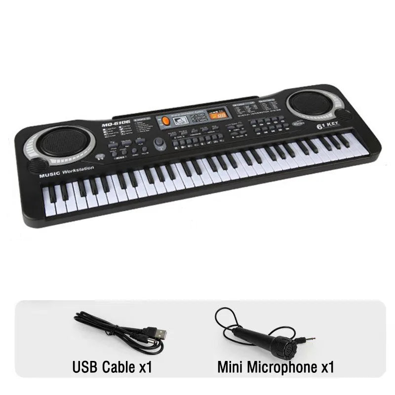 Kids Electronic Piano Keyboard &ndash; Portable 61 Keys with Microphone BLACK
