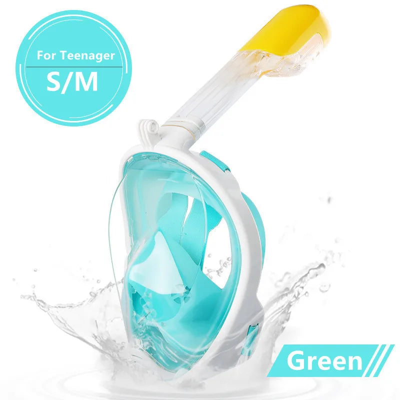 Anti-Fog Full Face Diving Mask, Snorkeling Mask, Swimming Gear Green S M Teenager