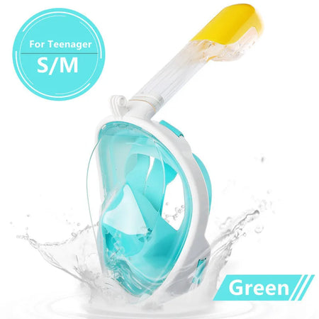 Anti-Fog Full Face Diving Mask, Snorkeling Mask, Swimming Gear Green S M Teenager