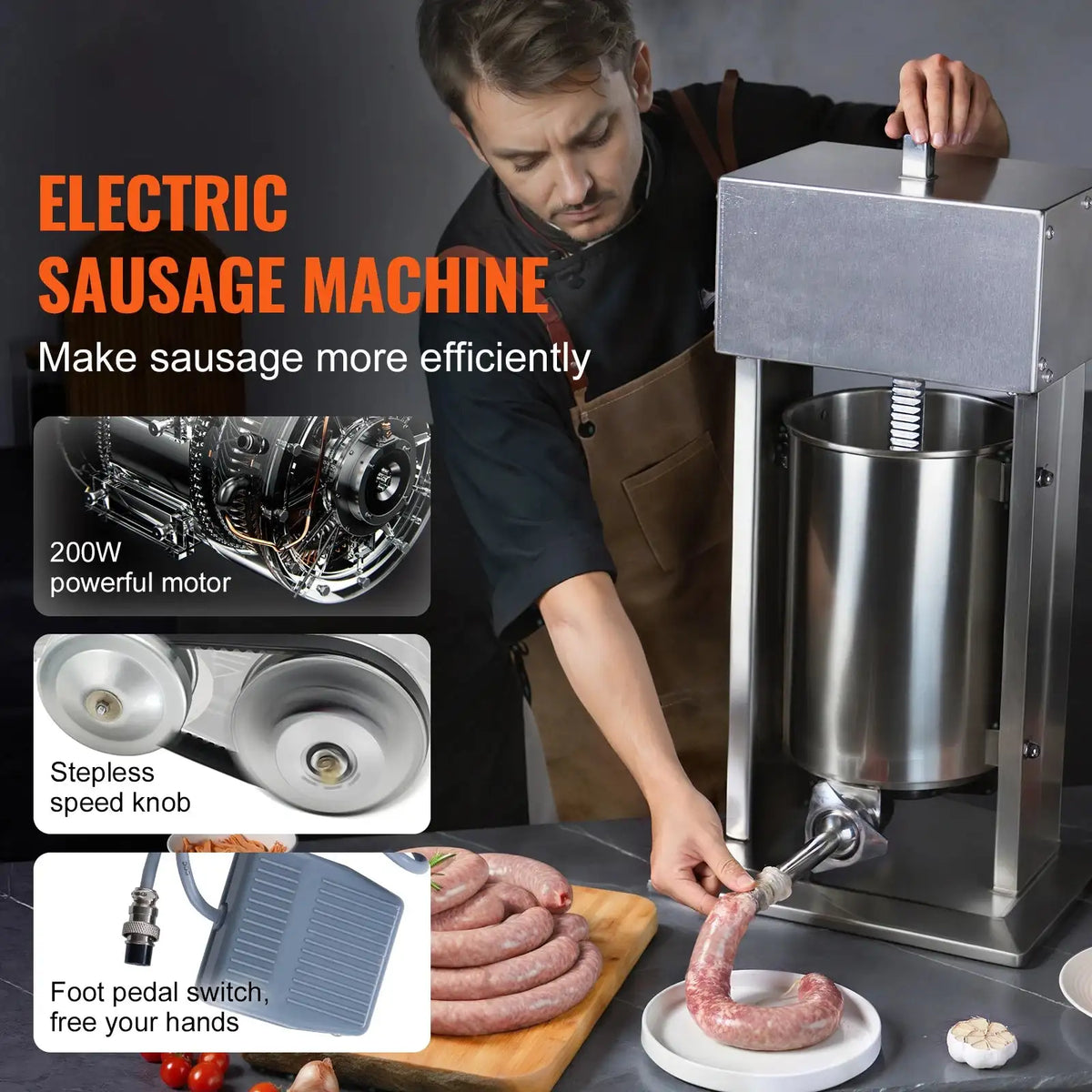 Electric Sausage Stuffer 304 Stainless 5 Tubes