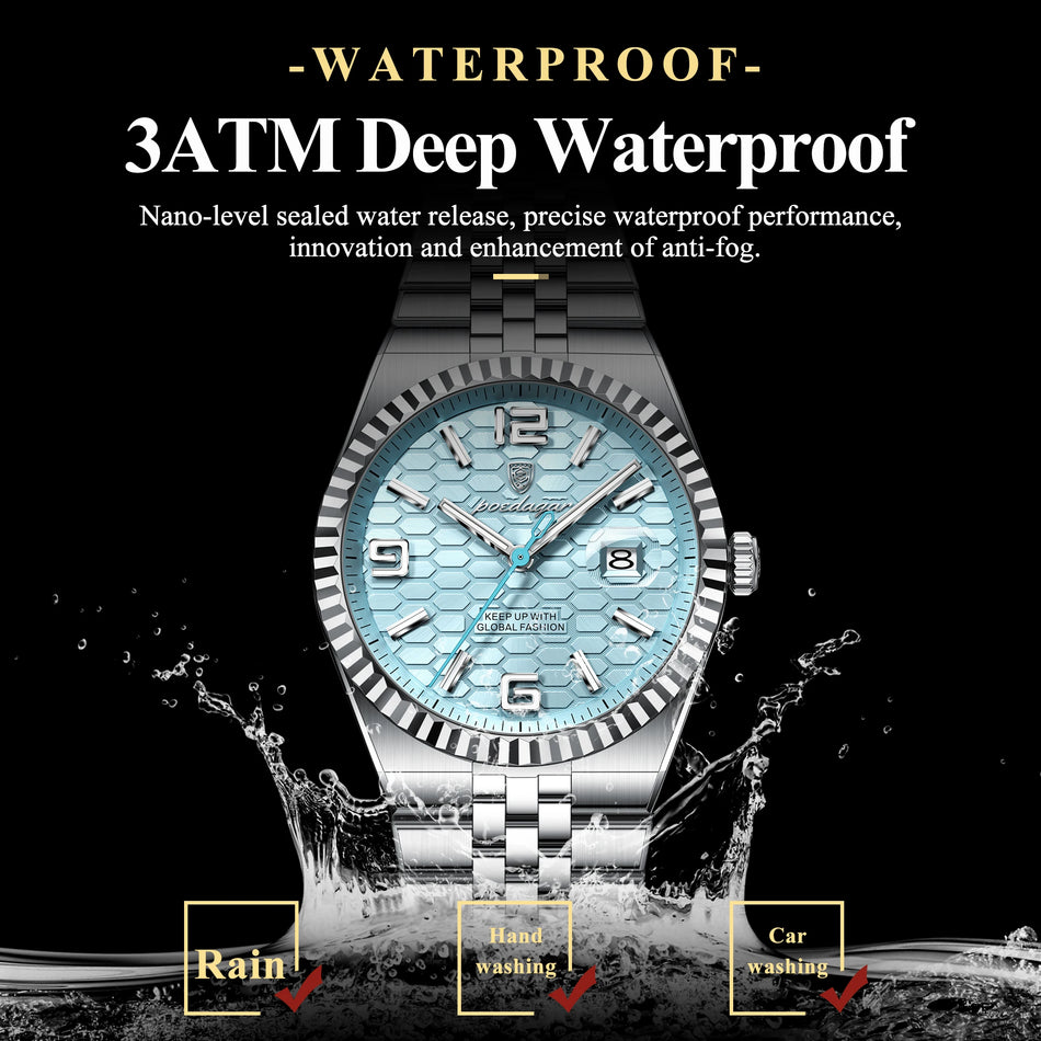 Waterproof Luminous Date Stainless Steel Quartz Men's Watch with Box