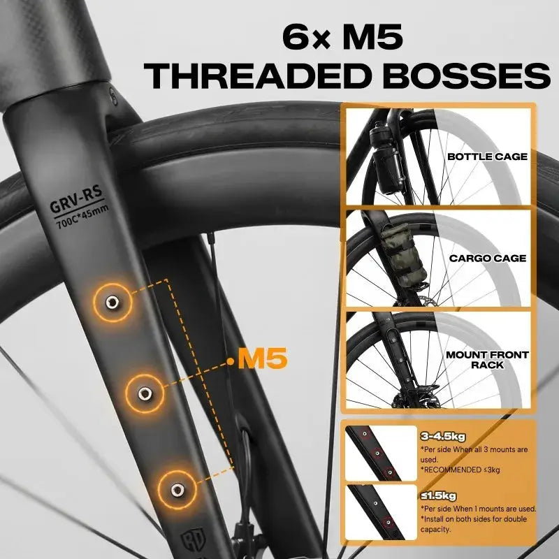 RACEDUEL Carbon Gravel Bike Fork 12x100mm Thru Axle 700C 45mm Tire Internal Wiring Lightweight Disc Brake Bicycle Front Fork by InterCyprus Trading Ltd