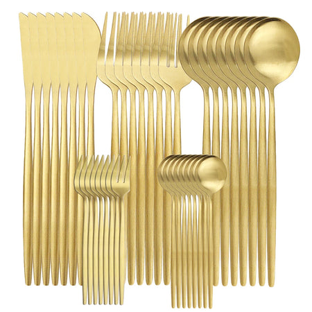 KNGZI 40Pcs Dinnerware Set &ndash; Elegant Matte Gold Cutlery